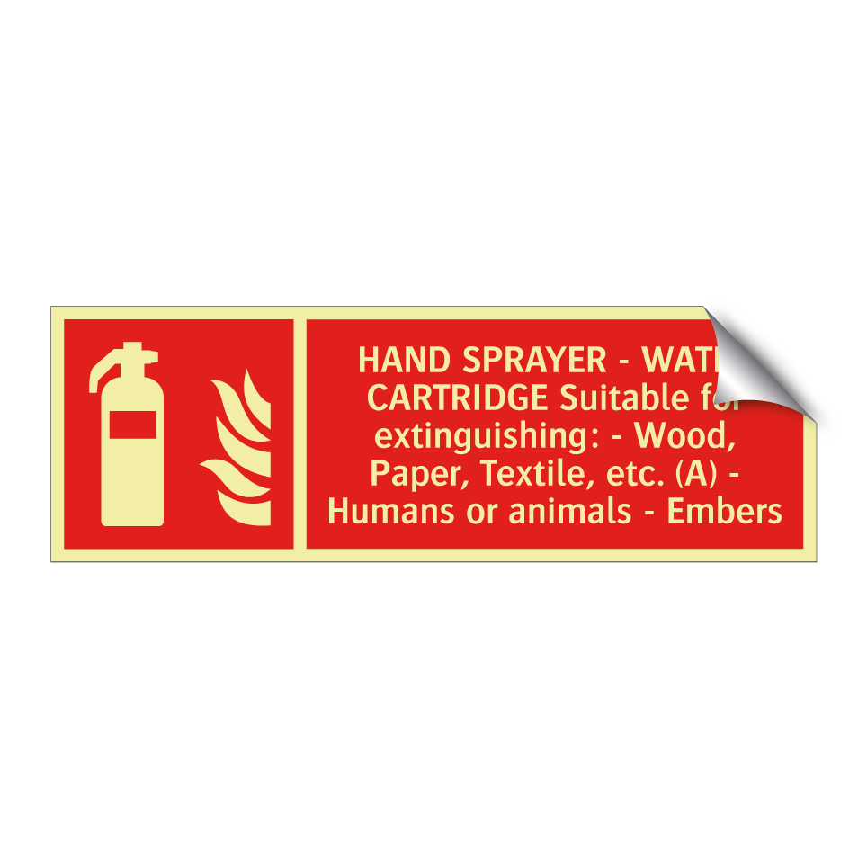 HAND SPRAYER - WATER CARTRIDGE Suitable for extinguishing: - Wood, Paper, Textile, etc. (A) - Humans or animals - Embers