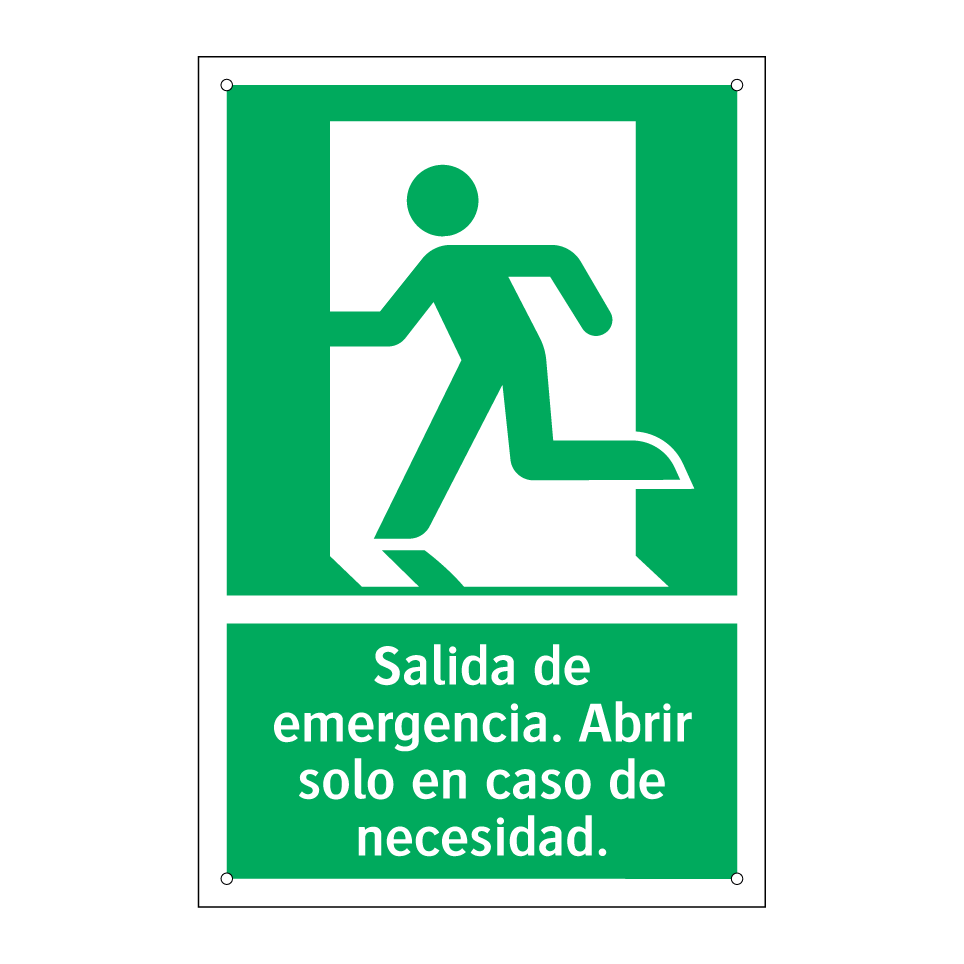 Salida de emergencia. Abrir solo en caso de necesidad.