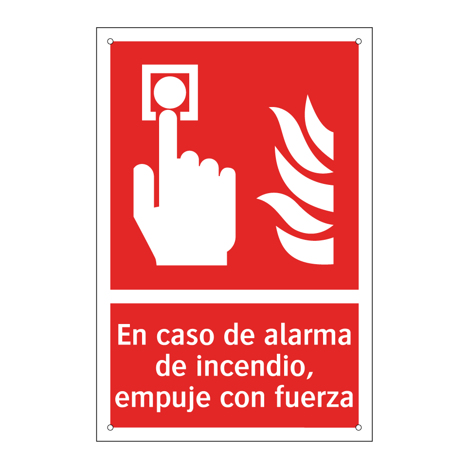 En caso de alarma de incendio, empuje con fuerza