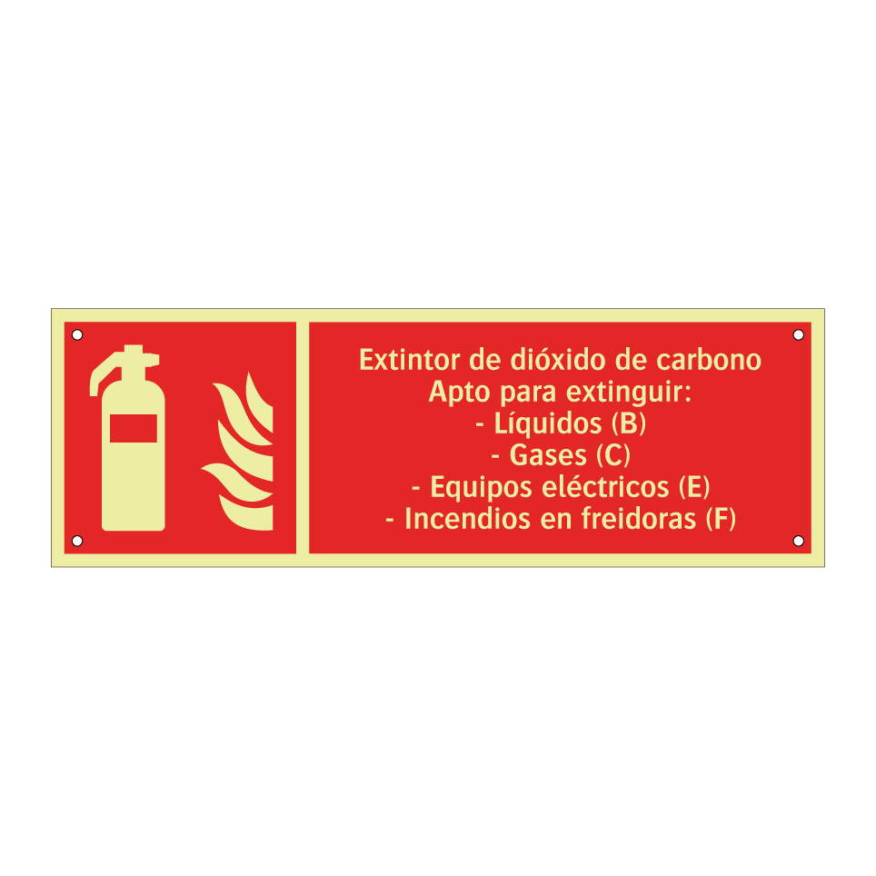 Extintor de dióxido de carbono Apto para extinguir: - Líquidos (B) - Gases (C) - Equipos eléctricos (E) - Incendios en freidoras (F)