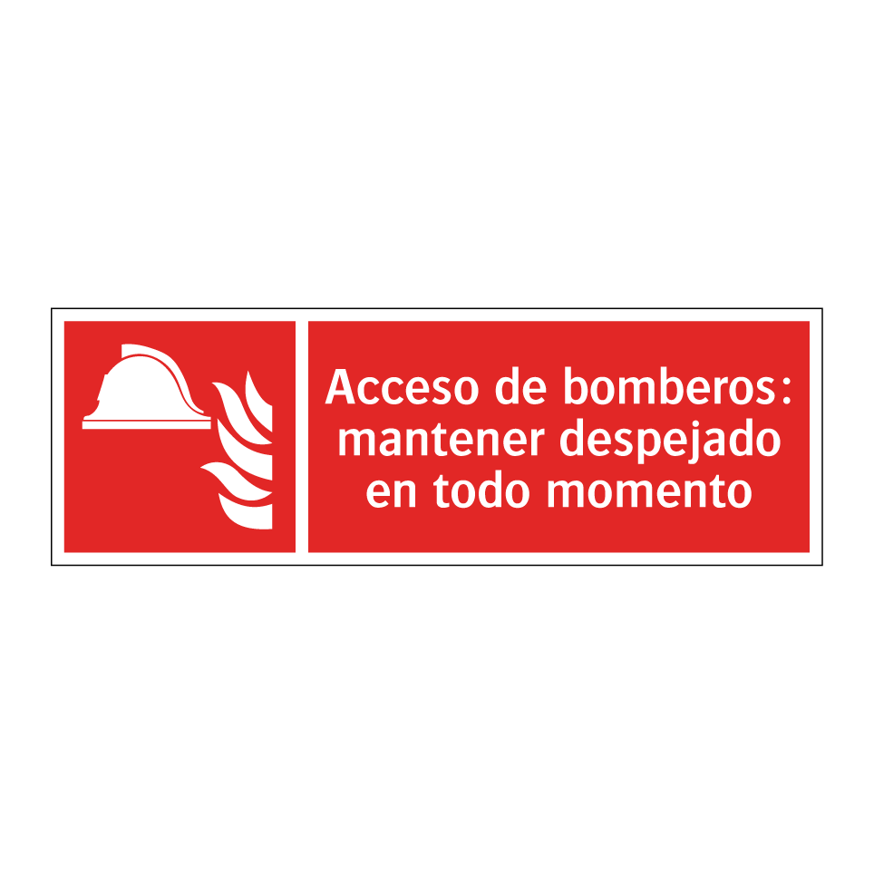 Acceso de bomberos: mantener despejado en todo momento