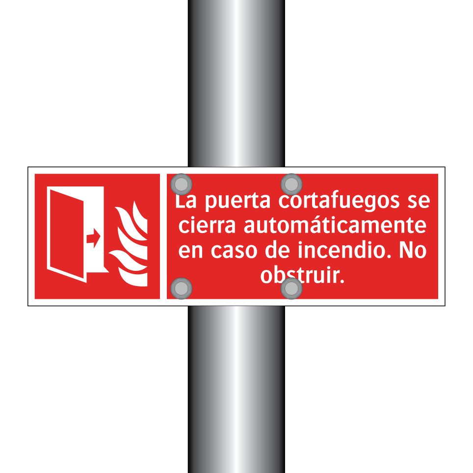 La puerta cortafuegos se cierra automáticamente en caso de incendio. No obstruir.