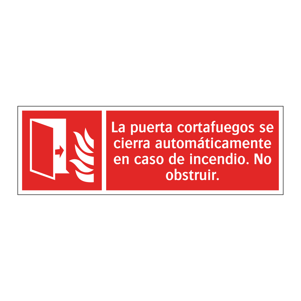 La puerta cortafuegos se cierra automáticamente en caso de incendio. No obstruir.