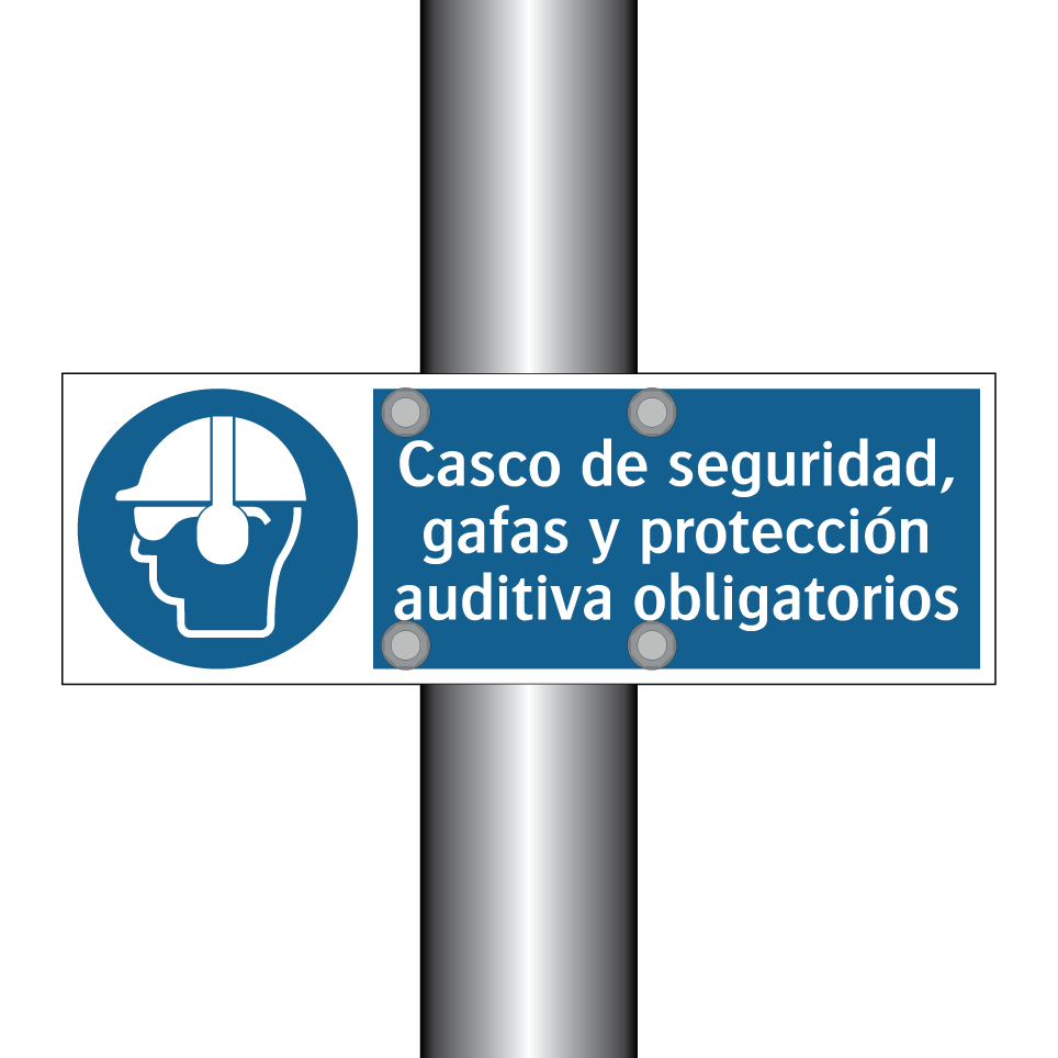 Casco de seguridad, gafas y protección auditiva obligatorios