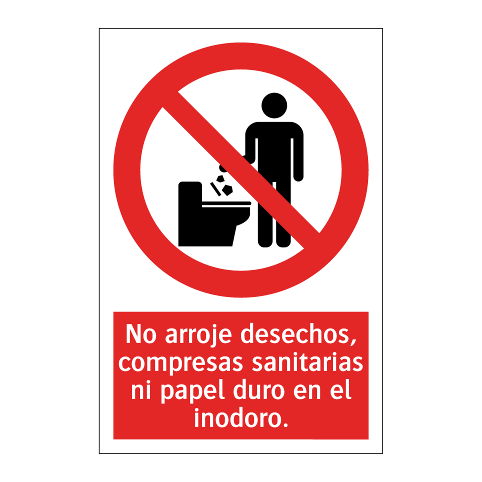 No arroje desechos, compresas sanitarias ni papel duro en el inodoro.