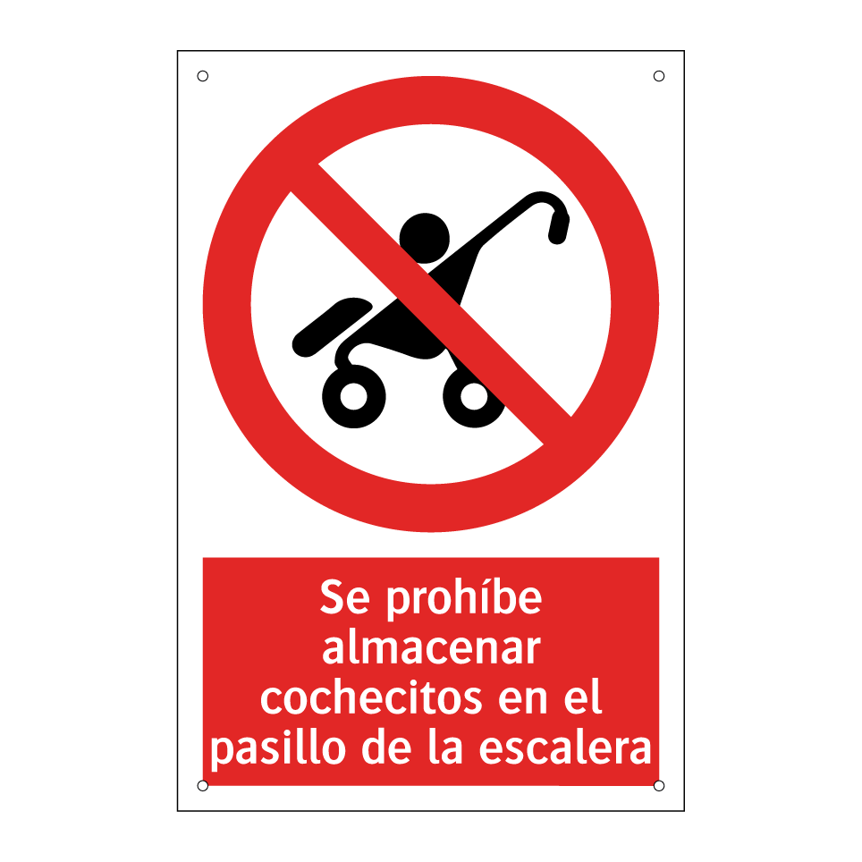 Se prohíbe almacenar cochecitos en el pasillo de la escalera