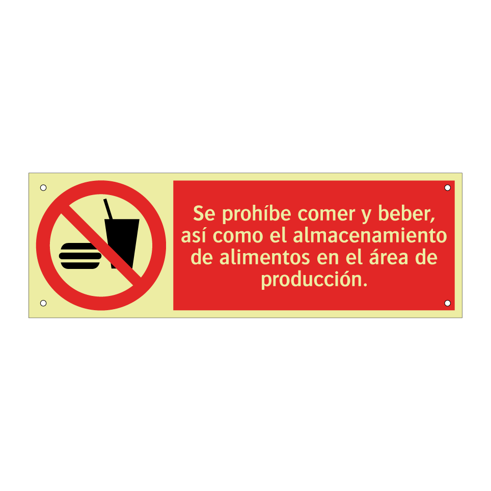 Se prohíbe comer y beber, así como el almacenamiento de alimentos en el área de producción.