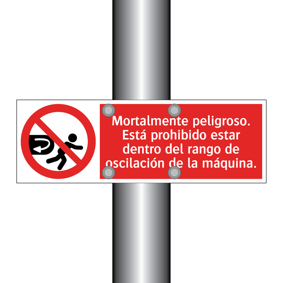 Mortalmente peligroso. Está prohibido estar dentro del rango de oscilación de la máquina.