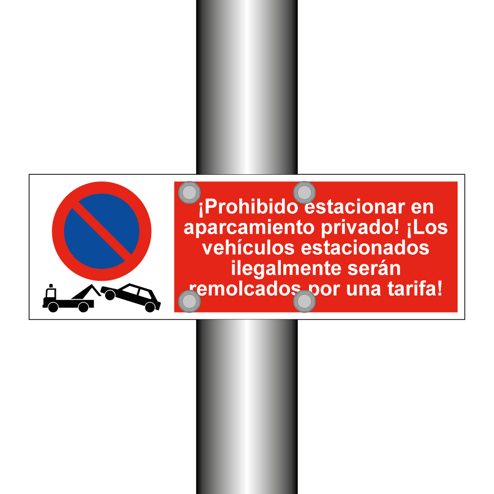 ¡Prohibido estacionar en aparcamiento privado! ¡Los vehículos estacionados ilegalmente serán remolcados por una tarifa!