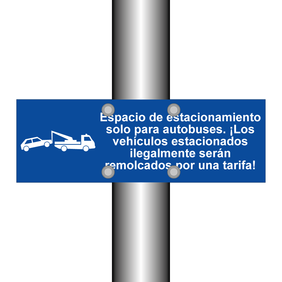 Espacio de estacionamiento solo para autobuses. ¡Los vehículos estacionados ilegalmente serán remolcados por una tarifa!