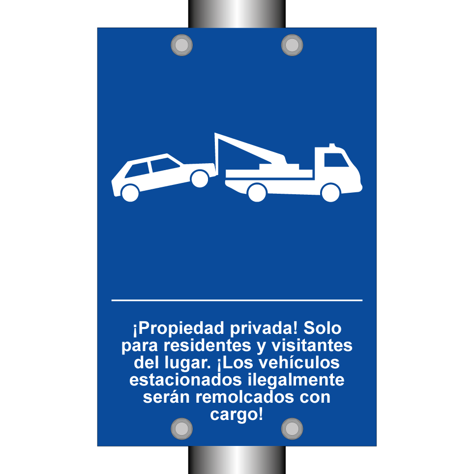 ¡Propiedad privada! Solo para residentes y visitantes del lugar. ¡Los vehículos estacionados ilegalmente serán remolcados con cargo!