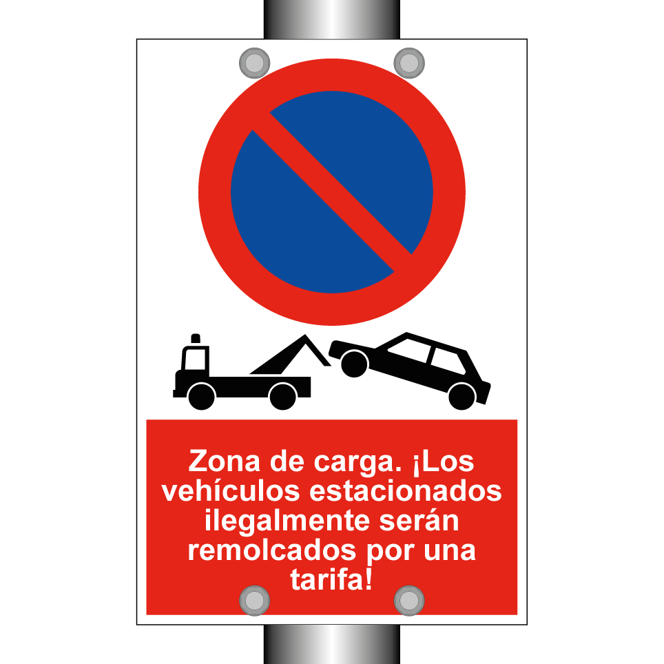 Zona de carga. ¡Los vehículos estacionados ilegalmente serán remolcados por una tarifa!