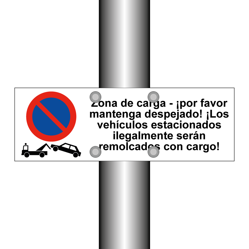 Zona de carga - ¡por favor mantenga despejado! ¡Los vehículos estacionados ilegalmente serán remolcados con cargo!