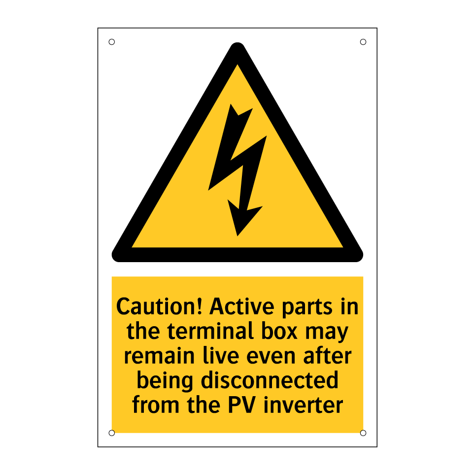 Caution! Active parts in the terminal box may remain live even after being disconnected from the PV inverter