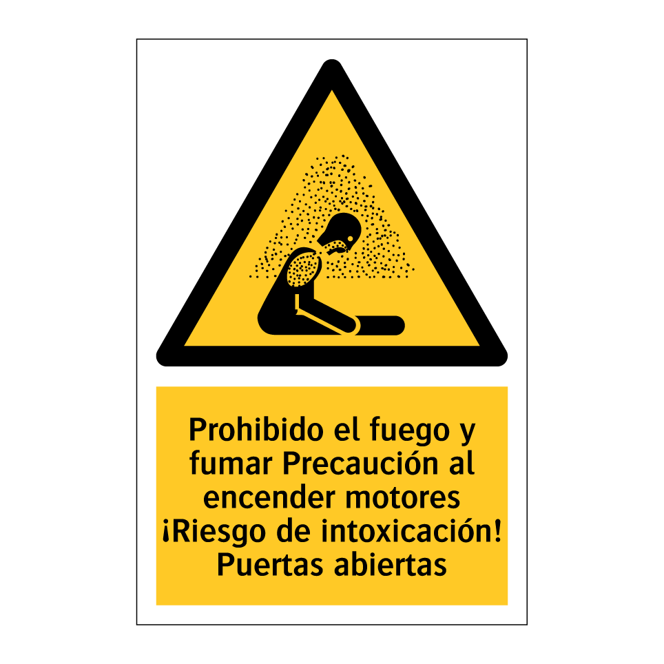 Prohibido el fuego y fumar Precaución al encender motores ¡Riesgo de intoxicación! Puertas abiertas