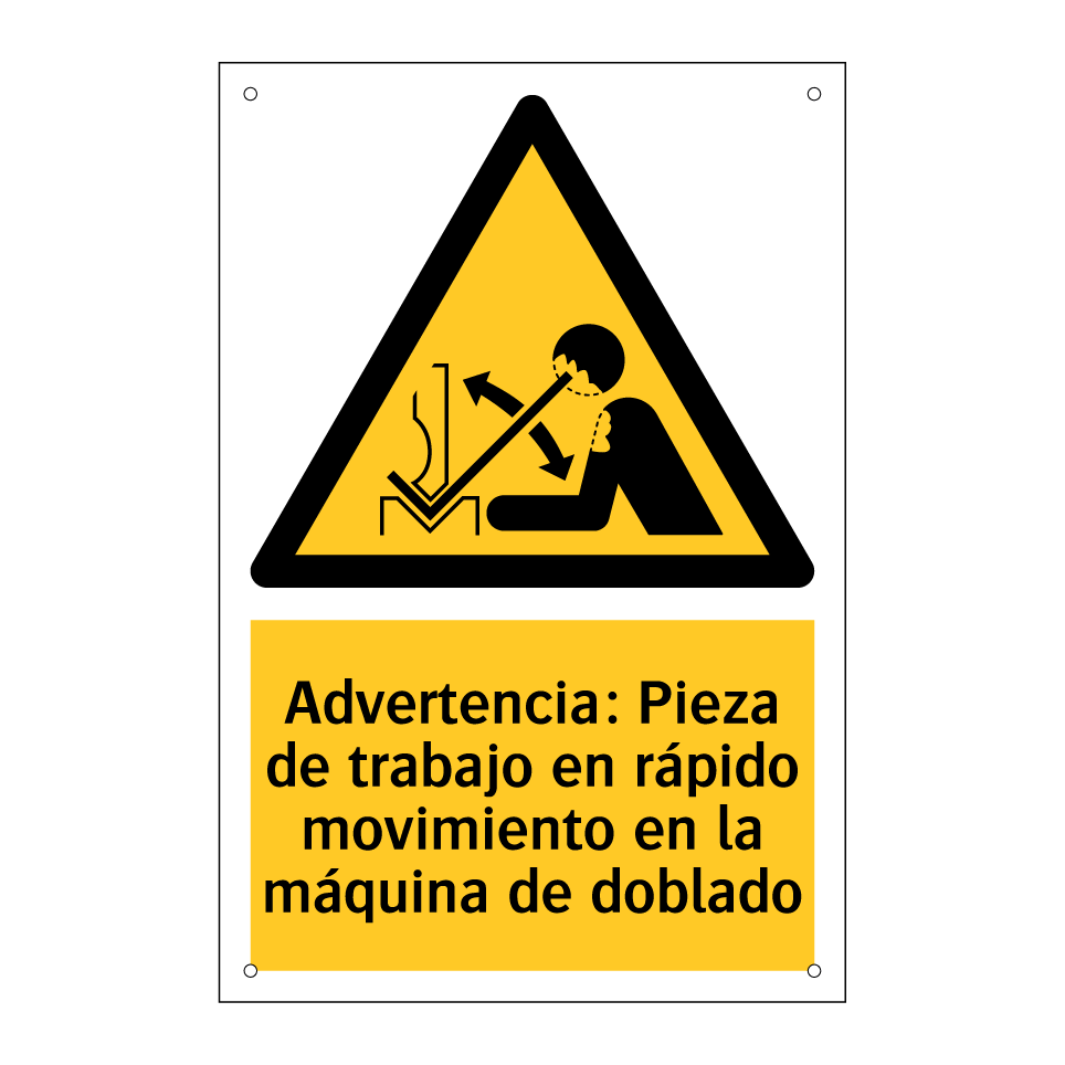 Advertencia: Pieza de trabajo en rápido movimiento en la máquina de doblado