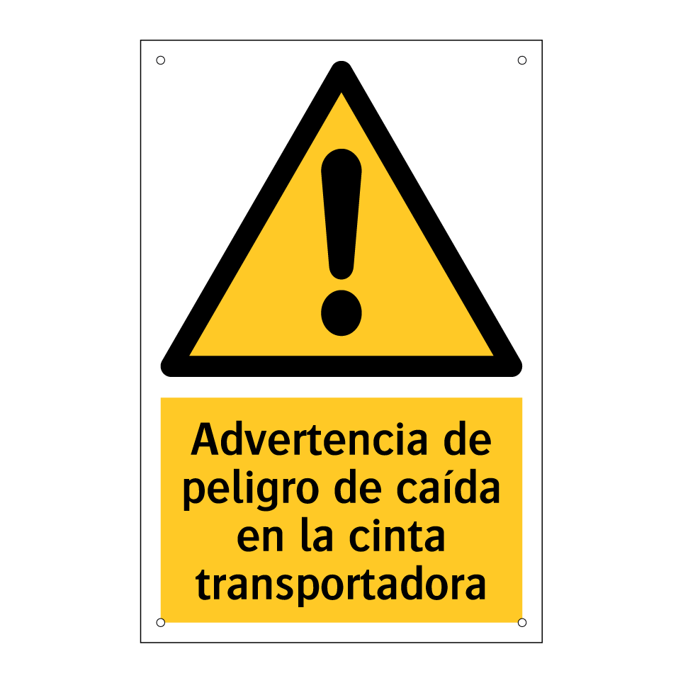Advertencia de peligro de caída en la cinta transportadora