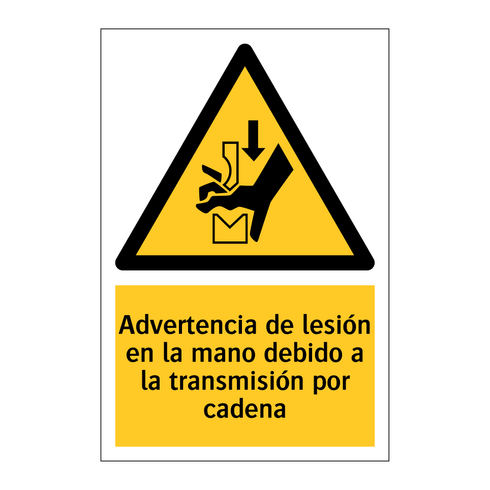 Advertencia de lesión en la mano debido a la transmisión por cadena