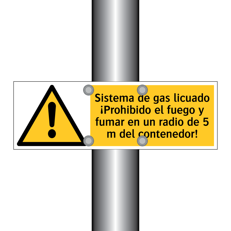 Sistema de gas licuado ¡Prohibido el fuego y fumar en un radio de 5 m del contenedor!