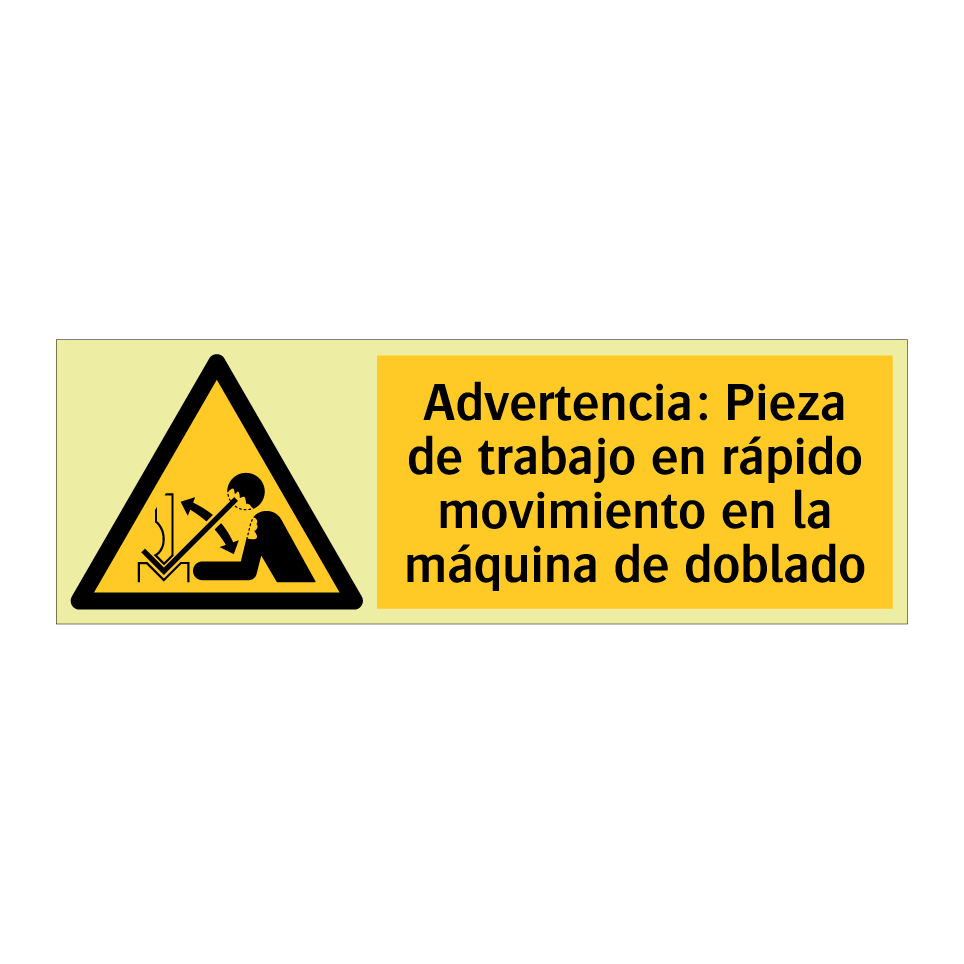 Advertencia: Pieza de trabajo en rápido movimiento en la máquina de doblado