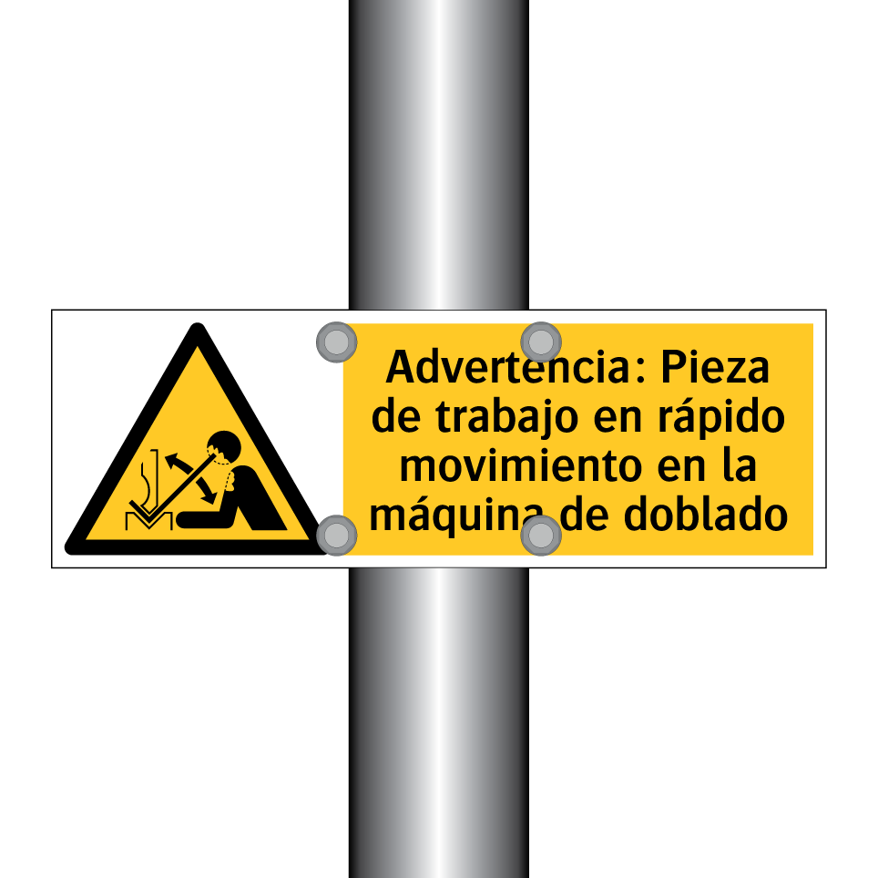 Advertencia: Pieza de trabajo en rápido movimiento en la máquina de doblado