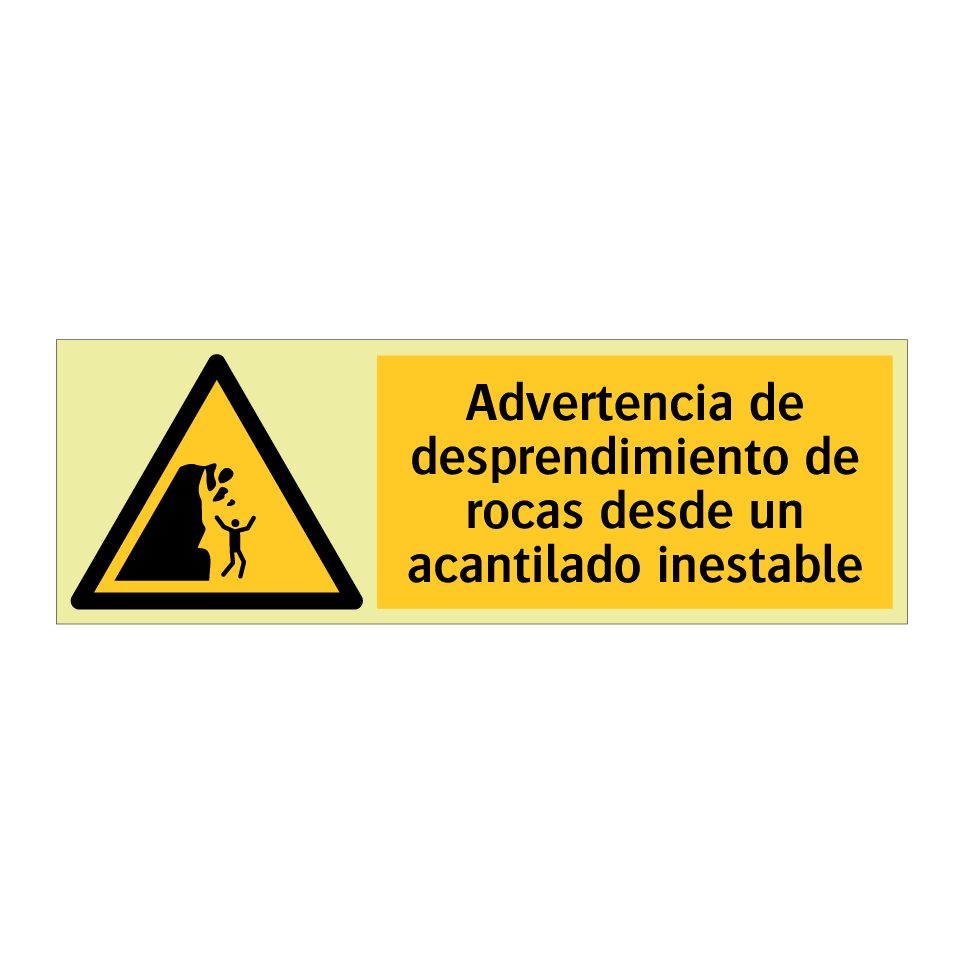 Advertencia de desprendimiento de rocas desde un acantilado inestable