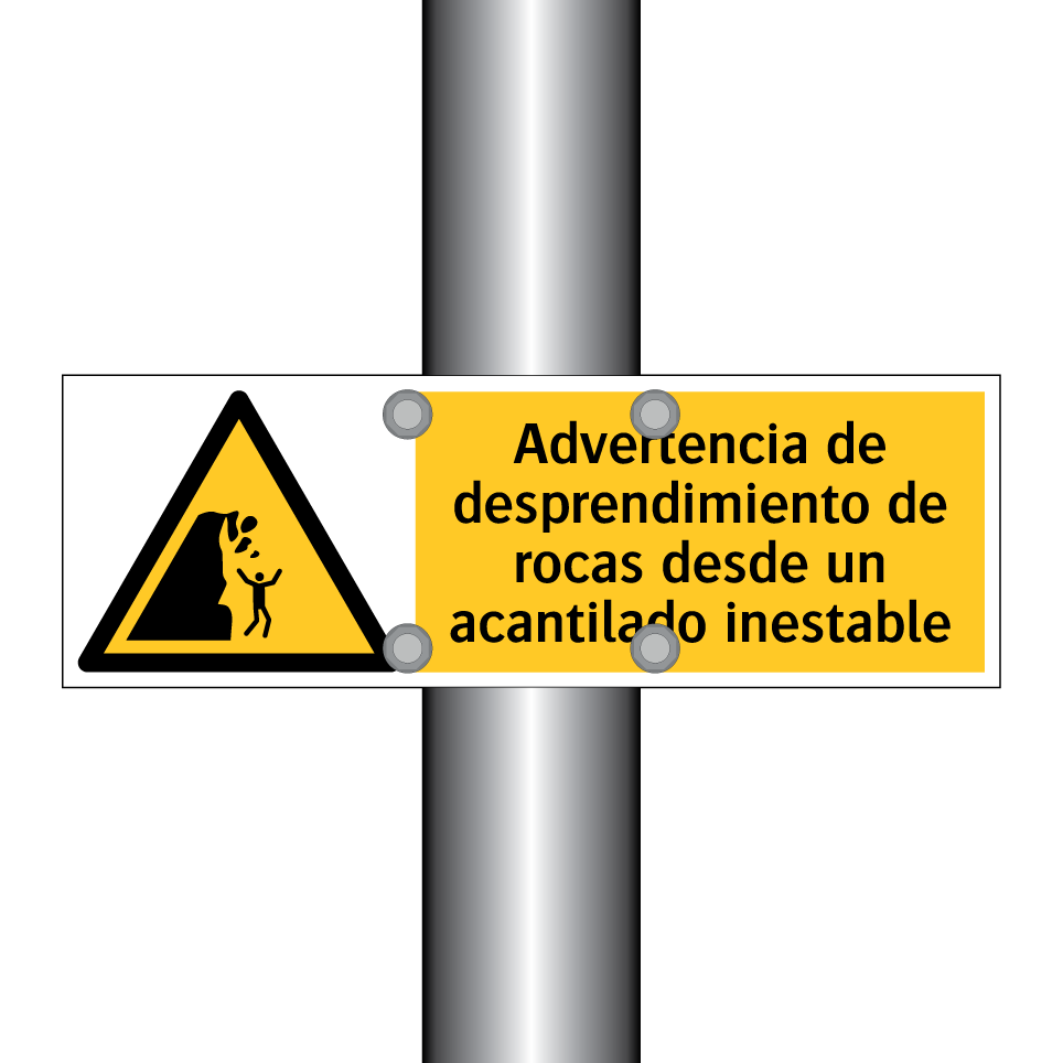 Advertencia de desprendimiento de rocas desde un acantilado inestable