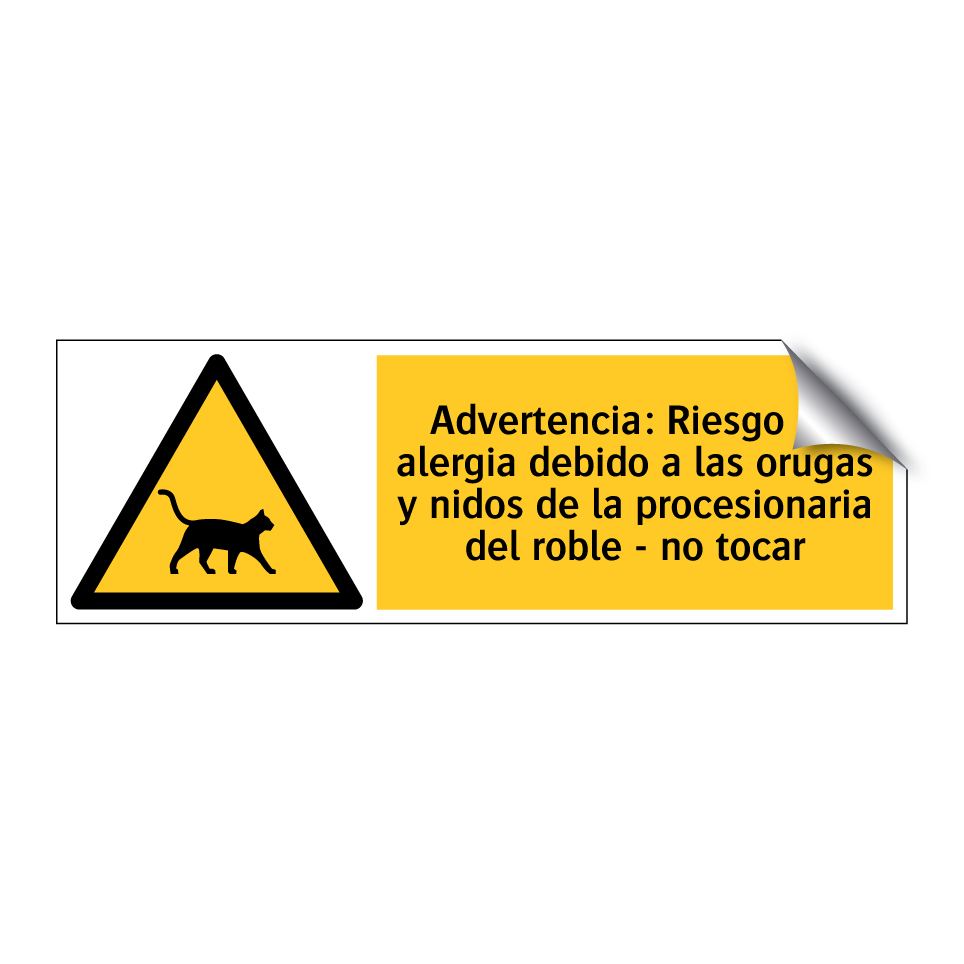 Advertencia: Riesgo de alergia debido a las orugas y nidos de la procesionaria del roble - no tocar