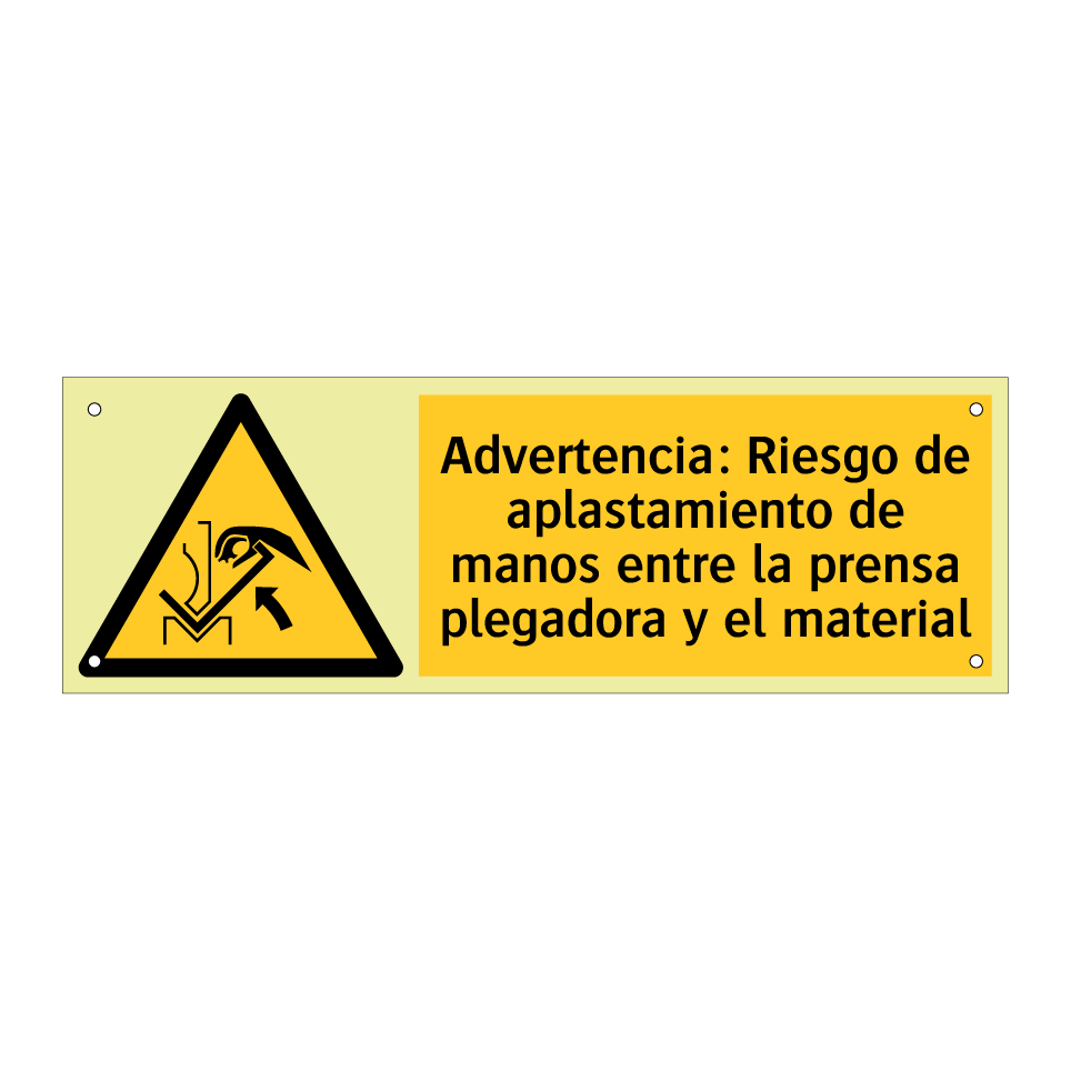 Advertencia: Riesgo de aplastamiento de manos entre la prensa plegadora y el material