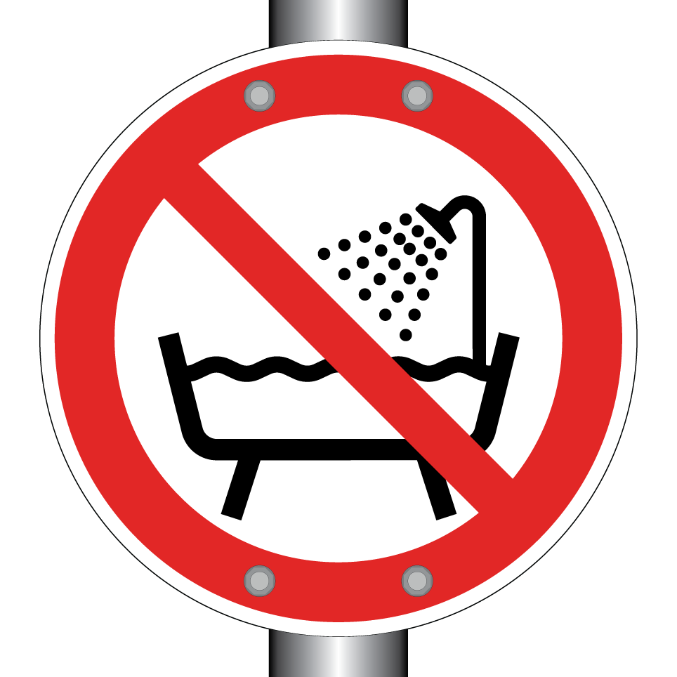 P026 No usar el dispositivo en una bañera, ducha o depósito de agua