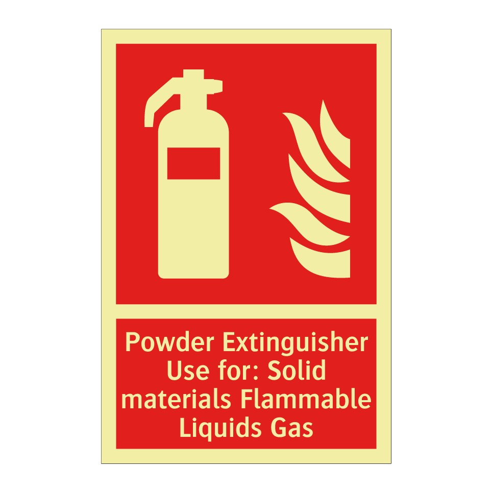 Powder Extinguisher Use for: Solid materials Flammable Liquids Gas