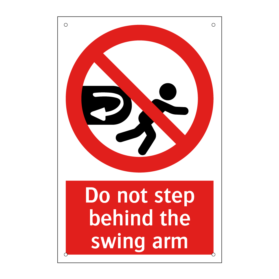 Do not step behind the swing arm