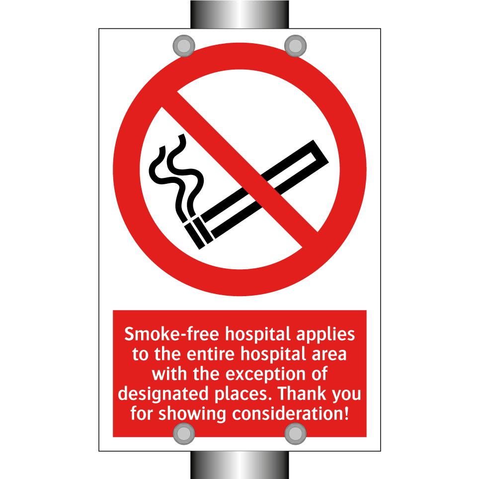 Smoke-free hospital applies to the entire hospital area with the exception of designated places. Thank you for showing consideration!