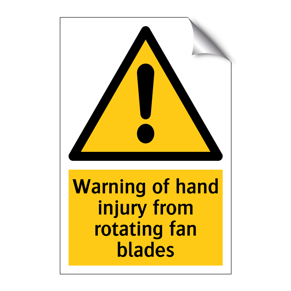 Warning of hand injury from rotating fan blades