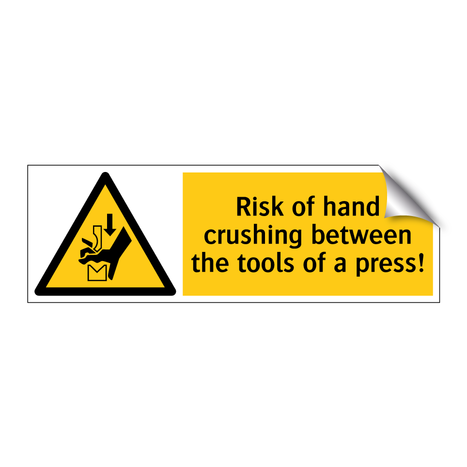 Risk of hand crushing between the tools of a press!