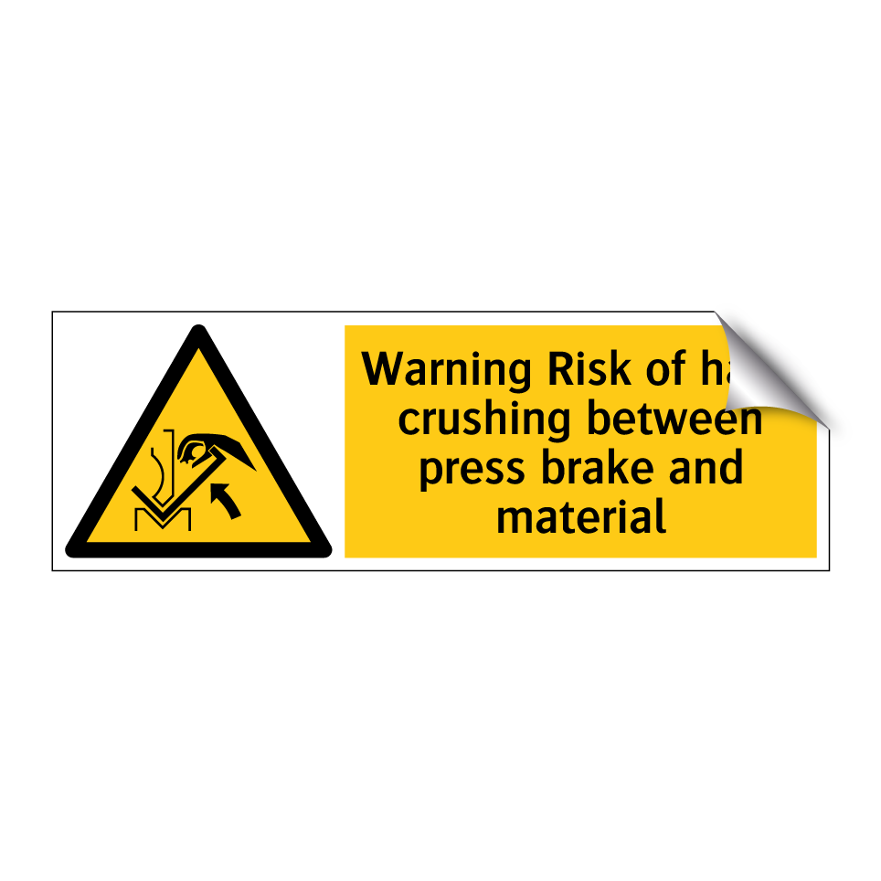 Warning Risk of hand crushing between press brake and material