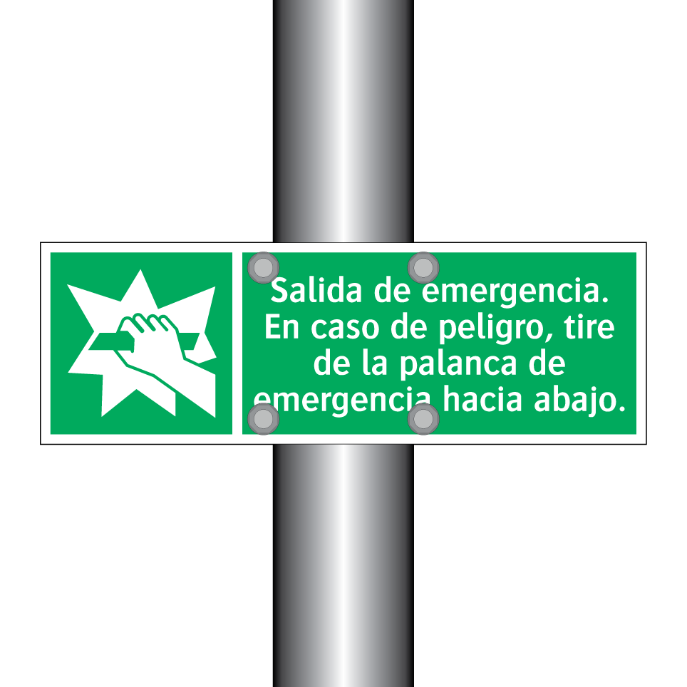 Salida de emergencia. En caso de peligro, tire de la palanca de emergencia hacia abajo.