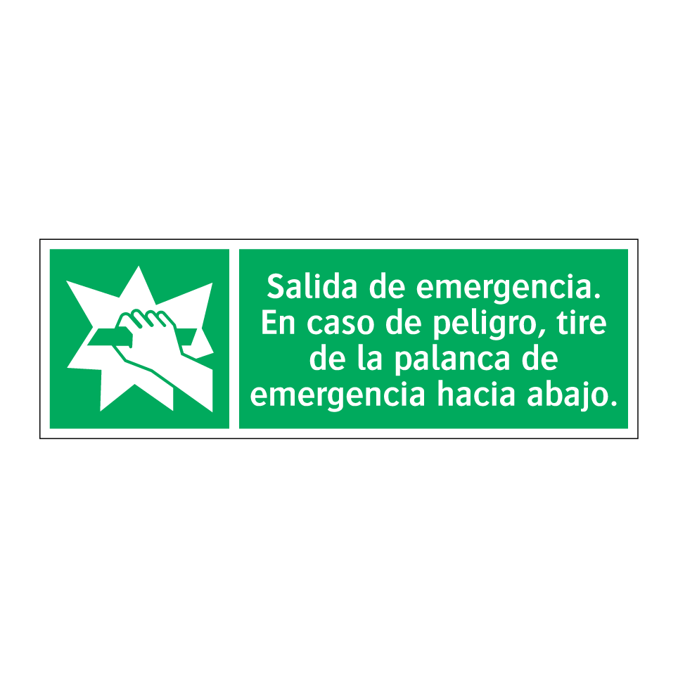Salida de emergencia. En caso de peligro, tire de la palanca de emergencia hacia abajo.