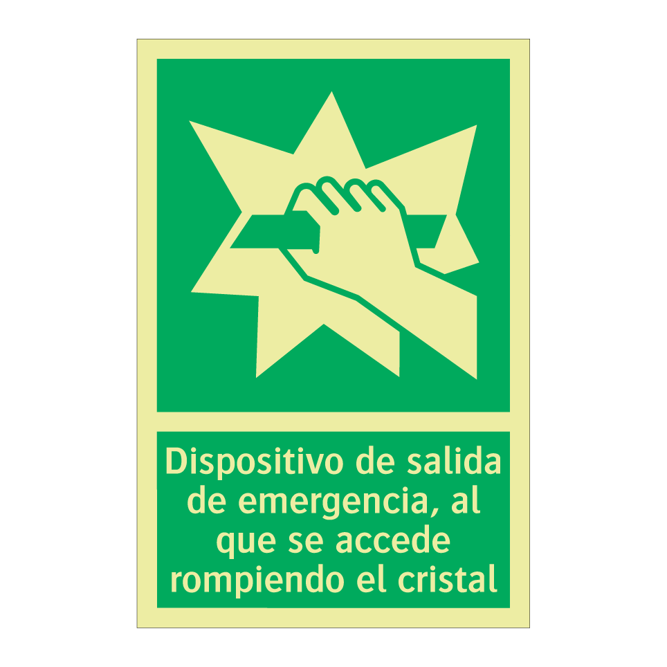 Dispositivo de salida de emergencia, al que se accede rompiendo el cristal