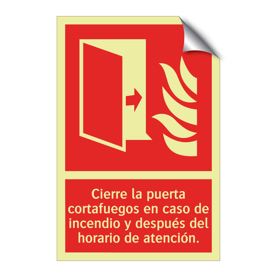 Cierre la puerta cortafuegos en caso de incendio y después del horario de atención.