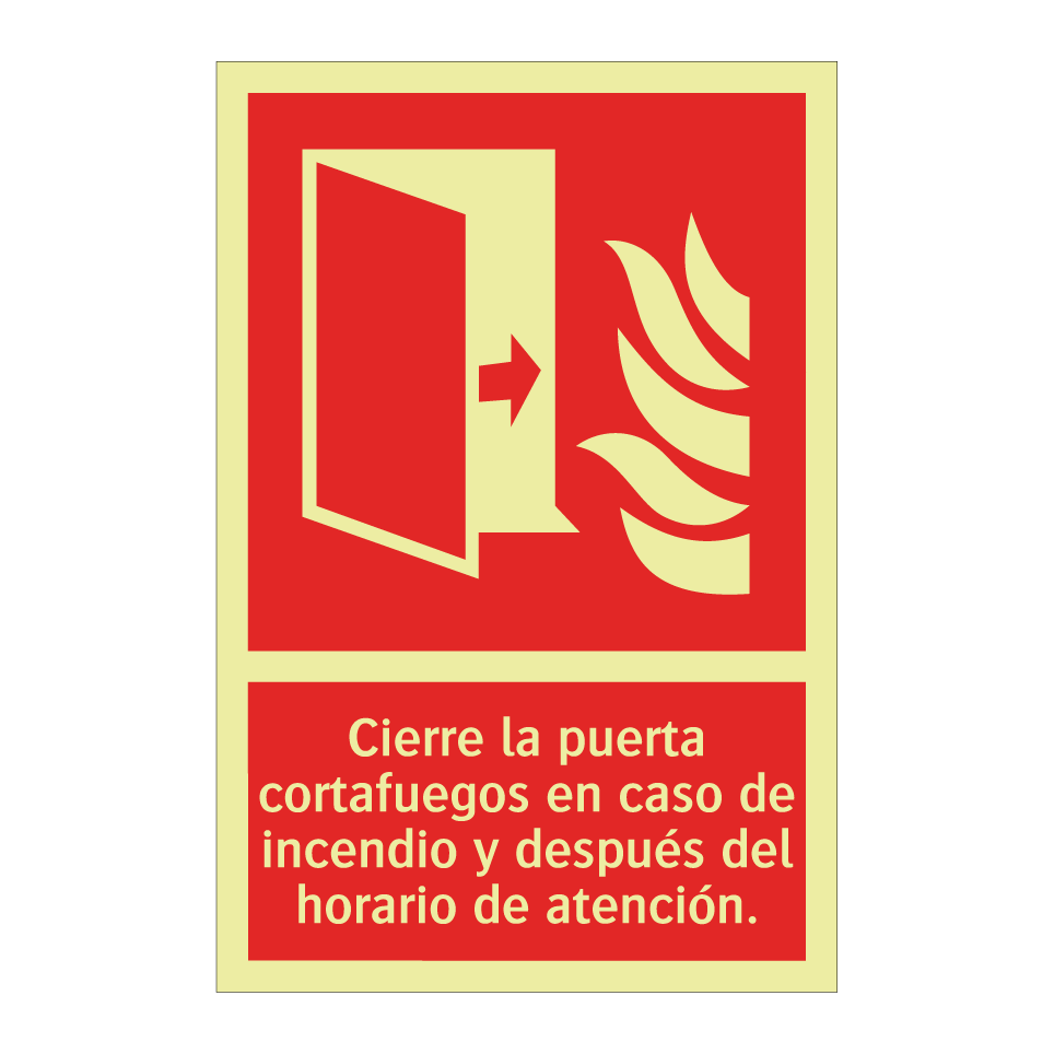 Cierre la puerta cortafuegos en caso de incendio y después del horario de atención.