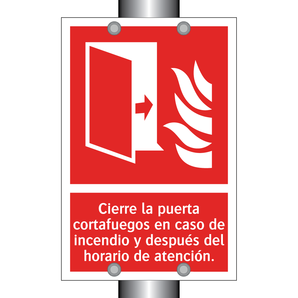 Cierre la puerta cortafuegos en caso de incendio y después del horario de atención.