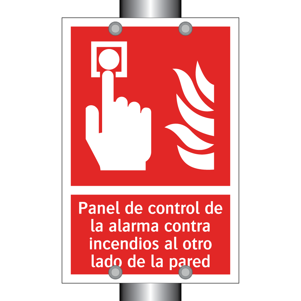 Panel de control de la alarma contra incendios al otro lado de la pared