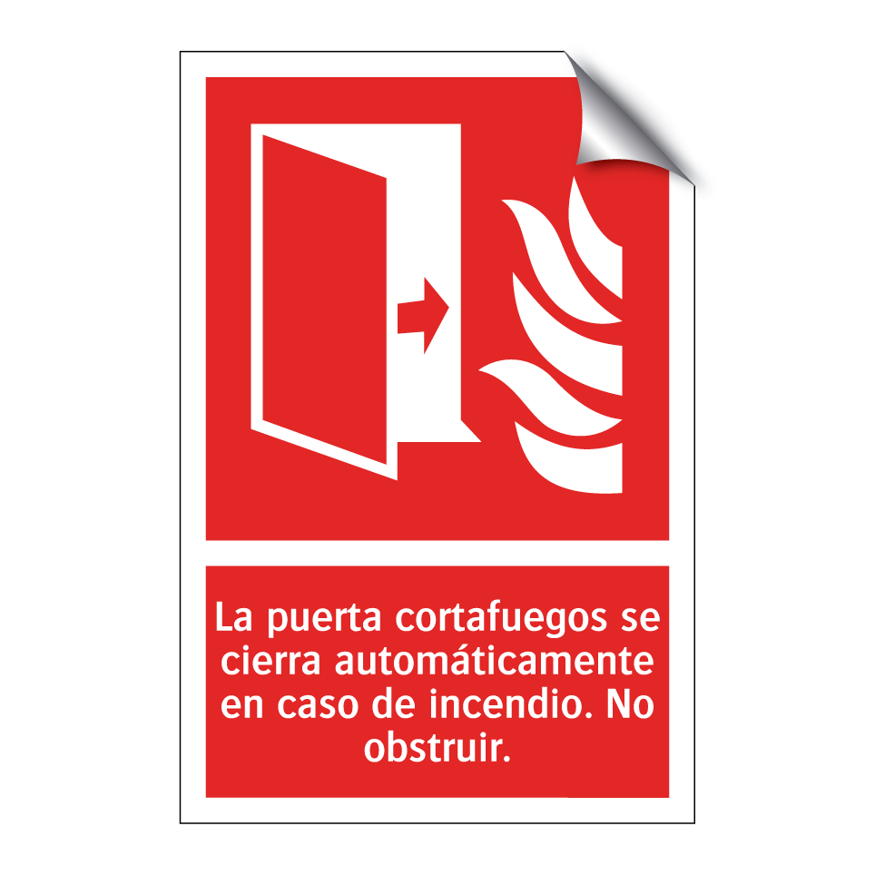 La puerta cortafuegos se cierra automáticamente en caso de incendio. No obstruir.