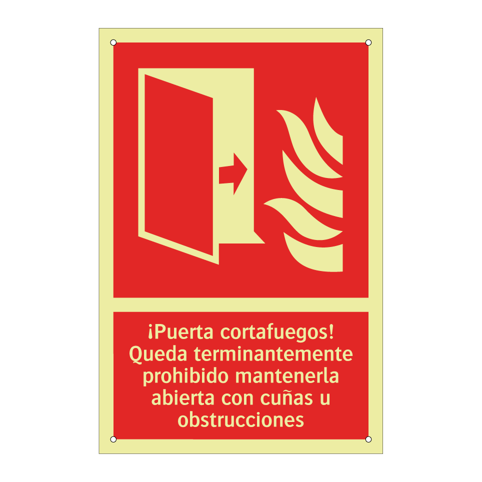 ¡Puerta cortafuegos! Queda terminantemente prohibido mantenerla abierta con cuñas u obstrucciones