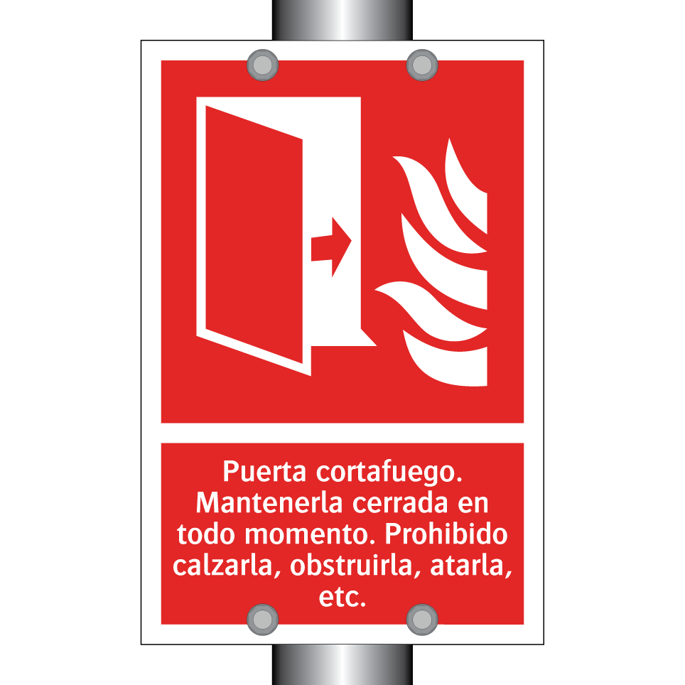 Puerta cortafuego. Mantenerla cerrada en todo momento. Prohibido calzarla, obstruirla, atarla, etc.