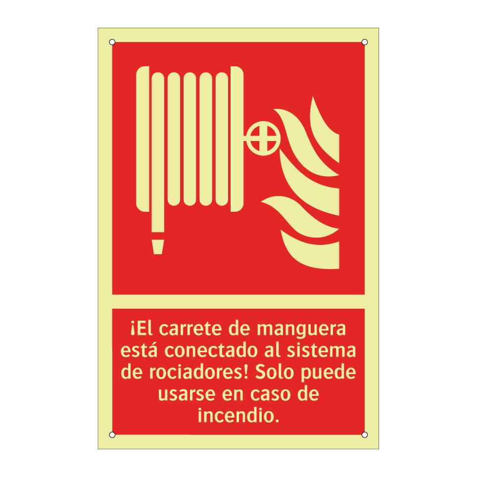 ¡El carrete de manguera está conectado al sistema de rociadores! Solo puede usarse en caso de incendio.