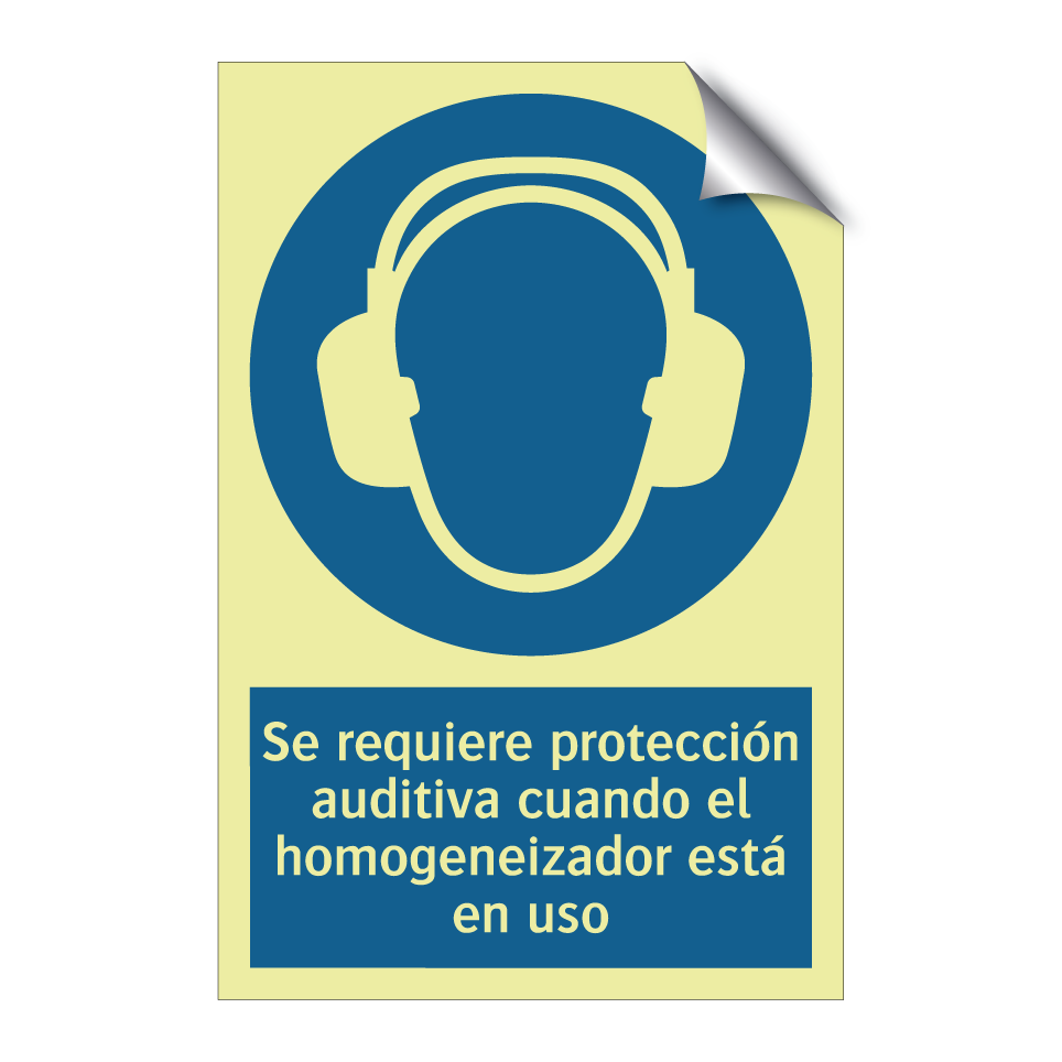 Se requiere protección auditiva cuando el homogeneizador está en uso