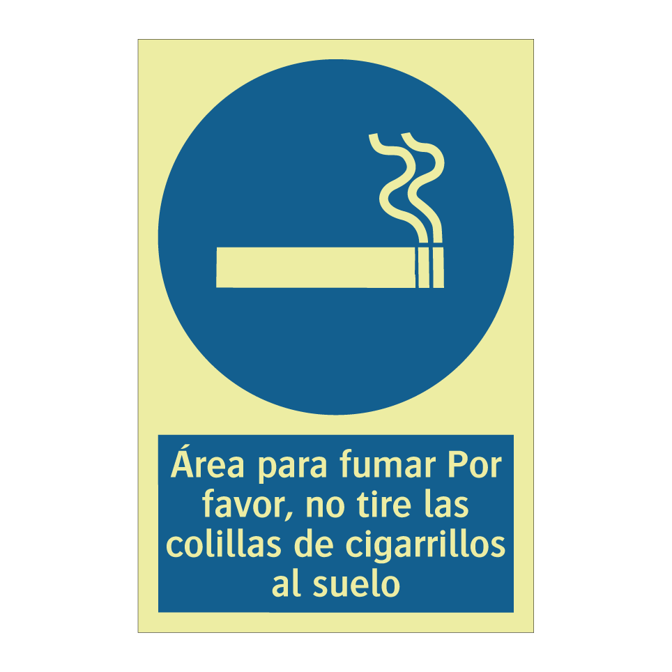 Área para fumar Por favor, no tire las colillas de cigarrillos al suelo