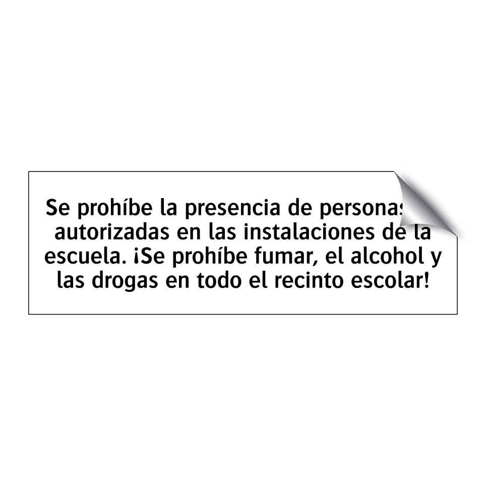 Se prohíbe la presencia de personas no autorizadas en las instalaciones de la escuela. ¡Se prohíbe fumar, el alcohol y las drogas en todo el recinto escolar!